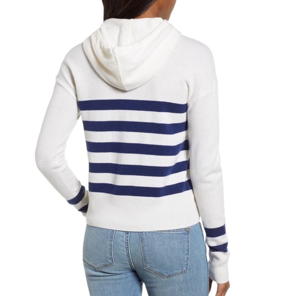 Vineyard Vines Cream & Blue Striped Cashmere & Wool Pullover Hoodie Sweater - M - Picture 3 of 15